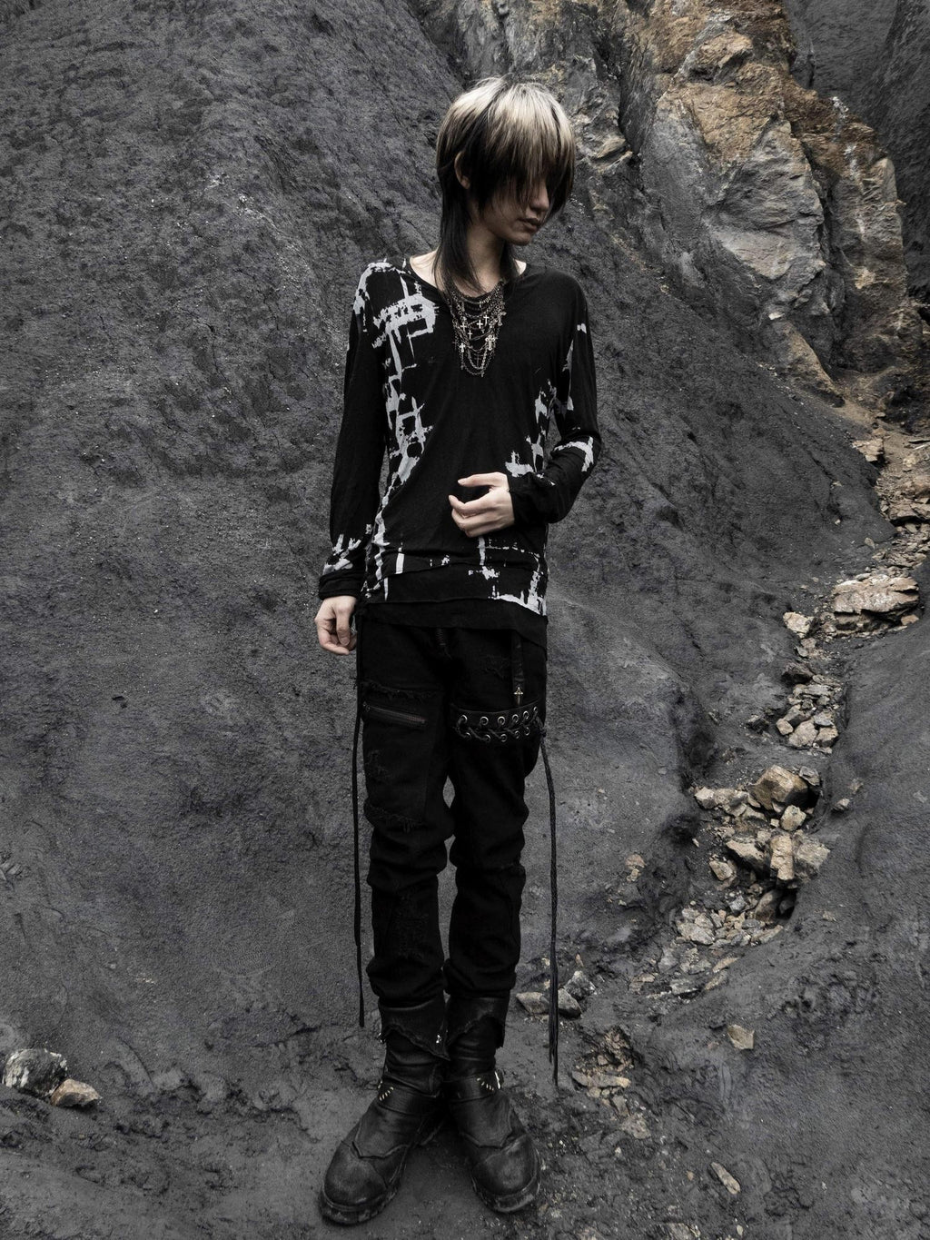 The space between Us Hunting Studded Spliced Leather Zipper Drawstring Tie Women's Cotton Skinny Pants