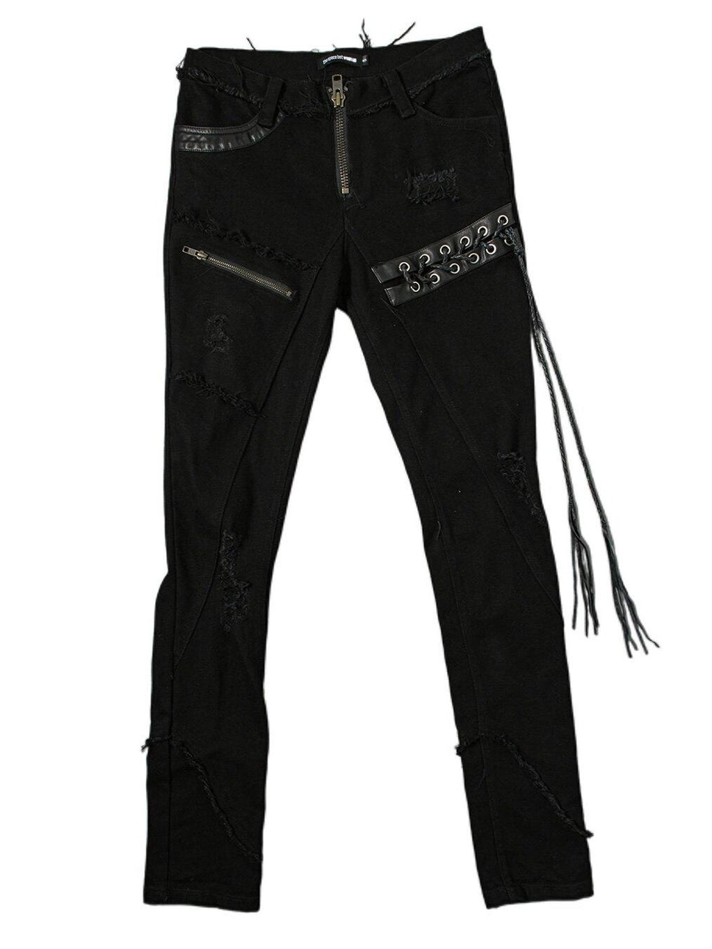 The space between Us Hunting Studded Spliced Leather Zipper Drawstring Tie Women's Cotton Skinny Pants