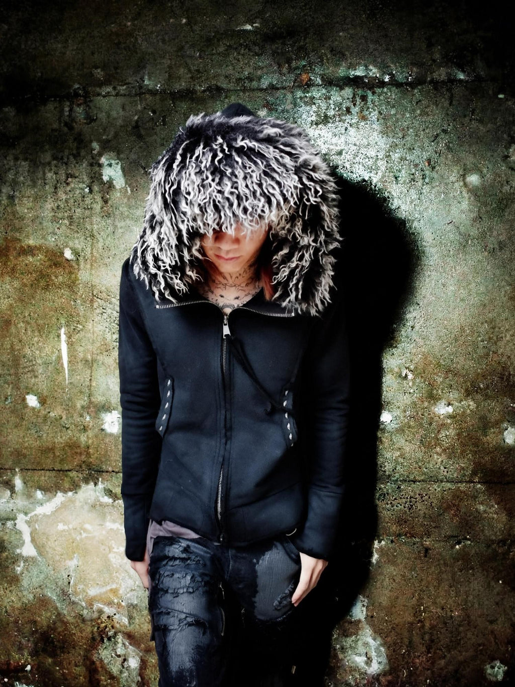The space between Us Removable Dual Fur Collar Hood Studded Back Drawstring Women's Leather Jackets