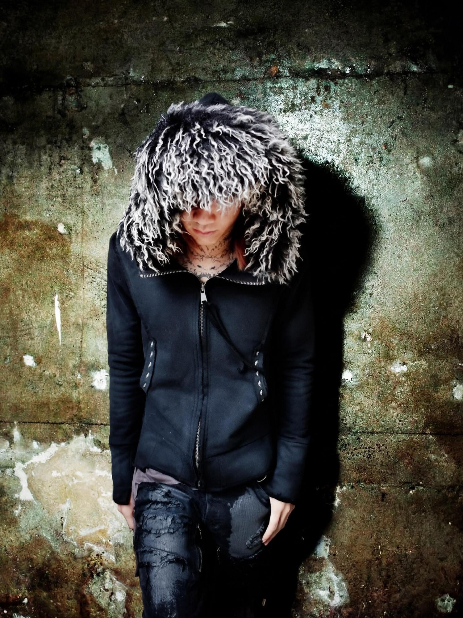 The space between Us Removable Dual Fur Collar Hood Studded Back Drawstring Women's Leather Jackets