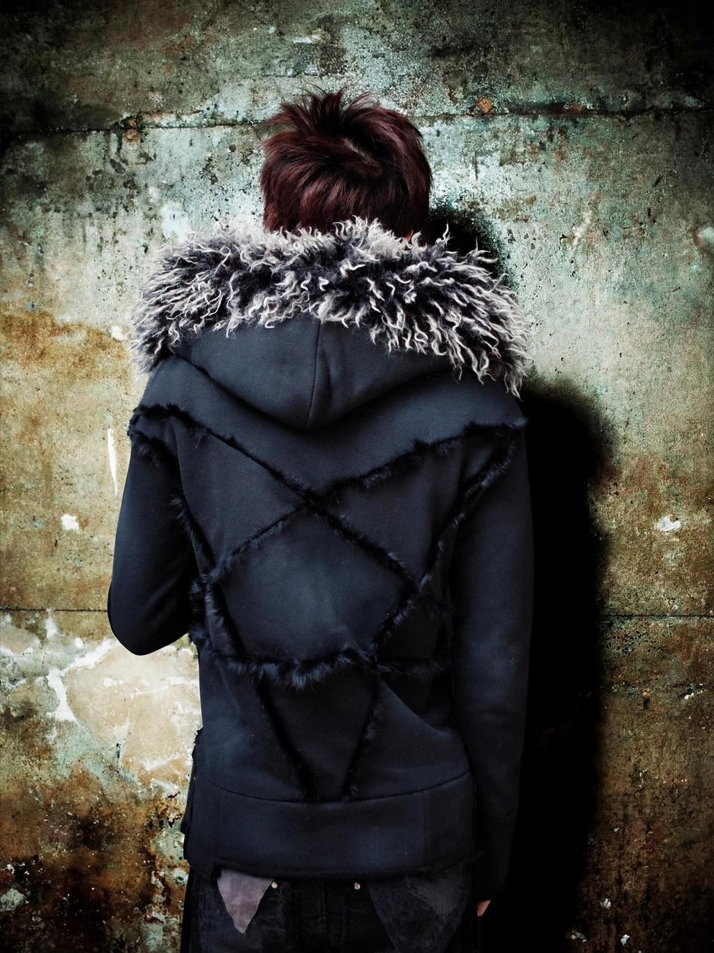 The space between Us Removable Dual Fur Collar Hood Studded Back Drawstring Women's Leather Jackets