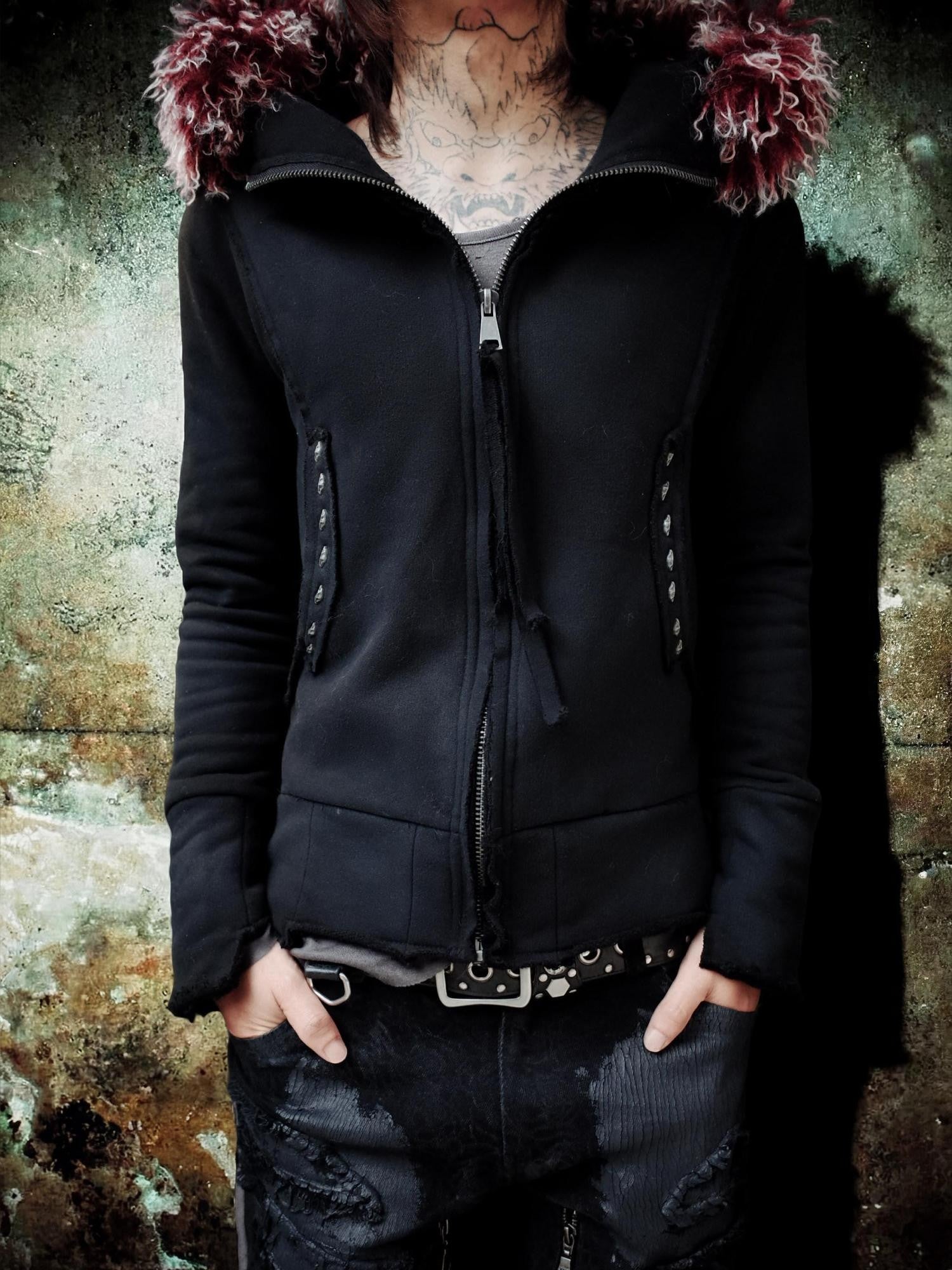 The space between Us Removable Dual Fur Collar Hood Studded Back Drawstring Women's Leather Jackets
