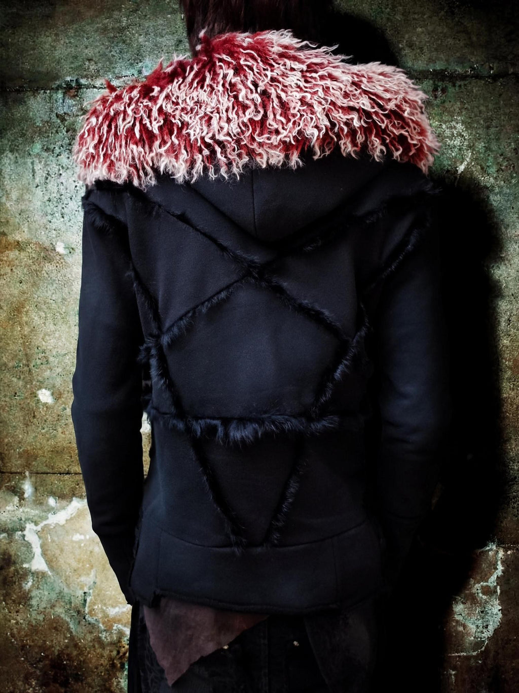 The space between Us Removable Dual Fur Collar Hood Studded Back Drawstring Women's Leather Jackets