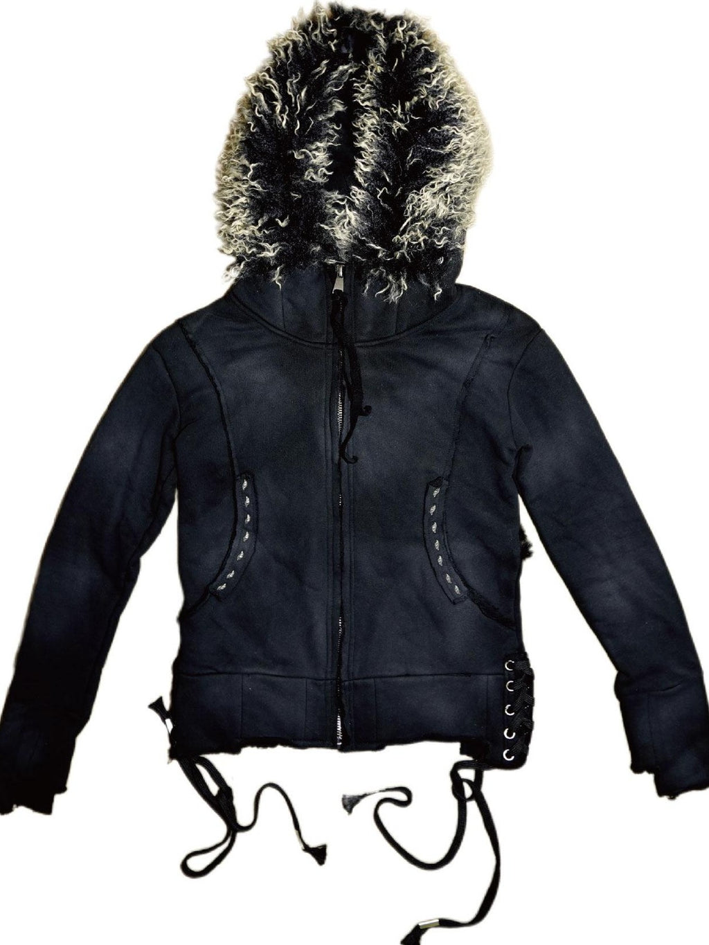 The space between Us Removable Dual Fur Collar Hood Studded Back Drawstring Women's Leather Jackets