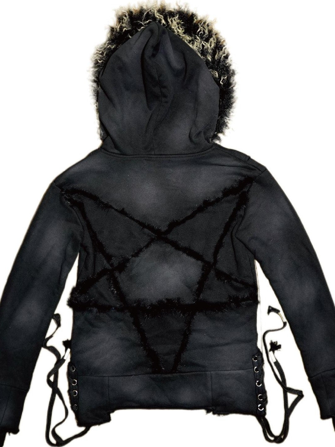 The space between Us Removable Dual Fur Collar Hood Studded Back Drawstring Women's Leather Jackets