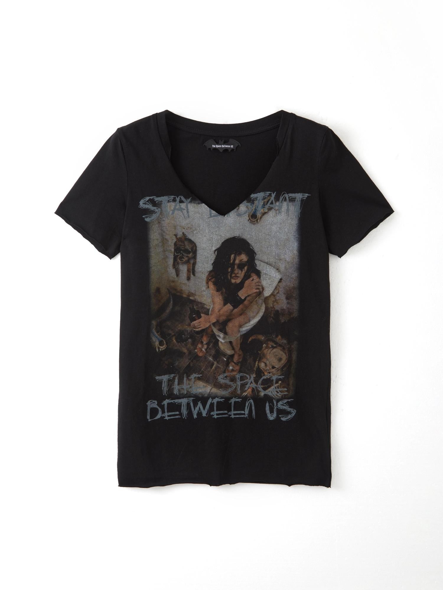 The space between Us Rock Portrait Print Slim V-neck Women's Cotton Short Sleeve T-shirts