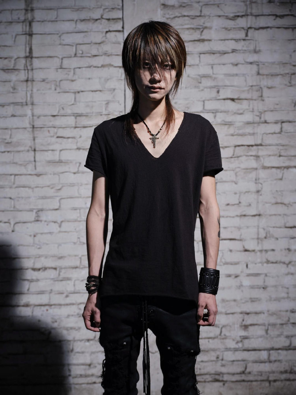 The space between Us Visual Kei Dark Rock Subculture Slim V-neck Women's Short Sleeve T-shirts
