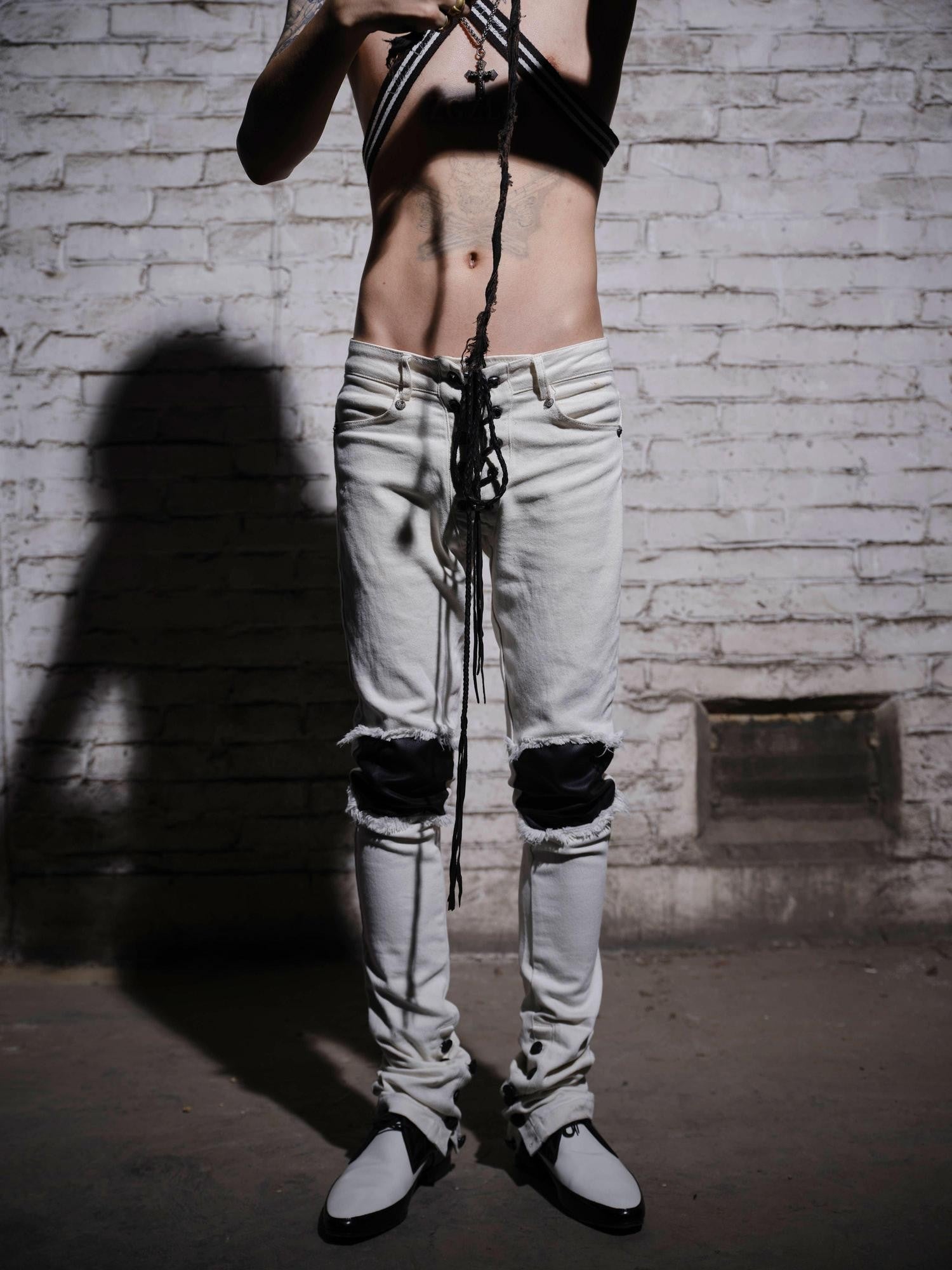 The space between Us Visual Subculture Rock Leather Patch Women's 100 Percent Cotton Skinny Pants