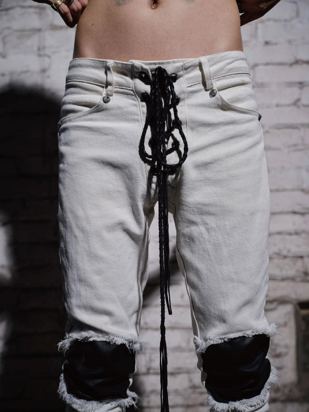 The space between Us Visual Subculture Rock Leather Patch Women's 100 Percent Cotton Skinny Pants