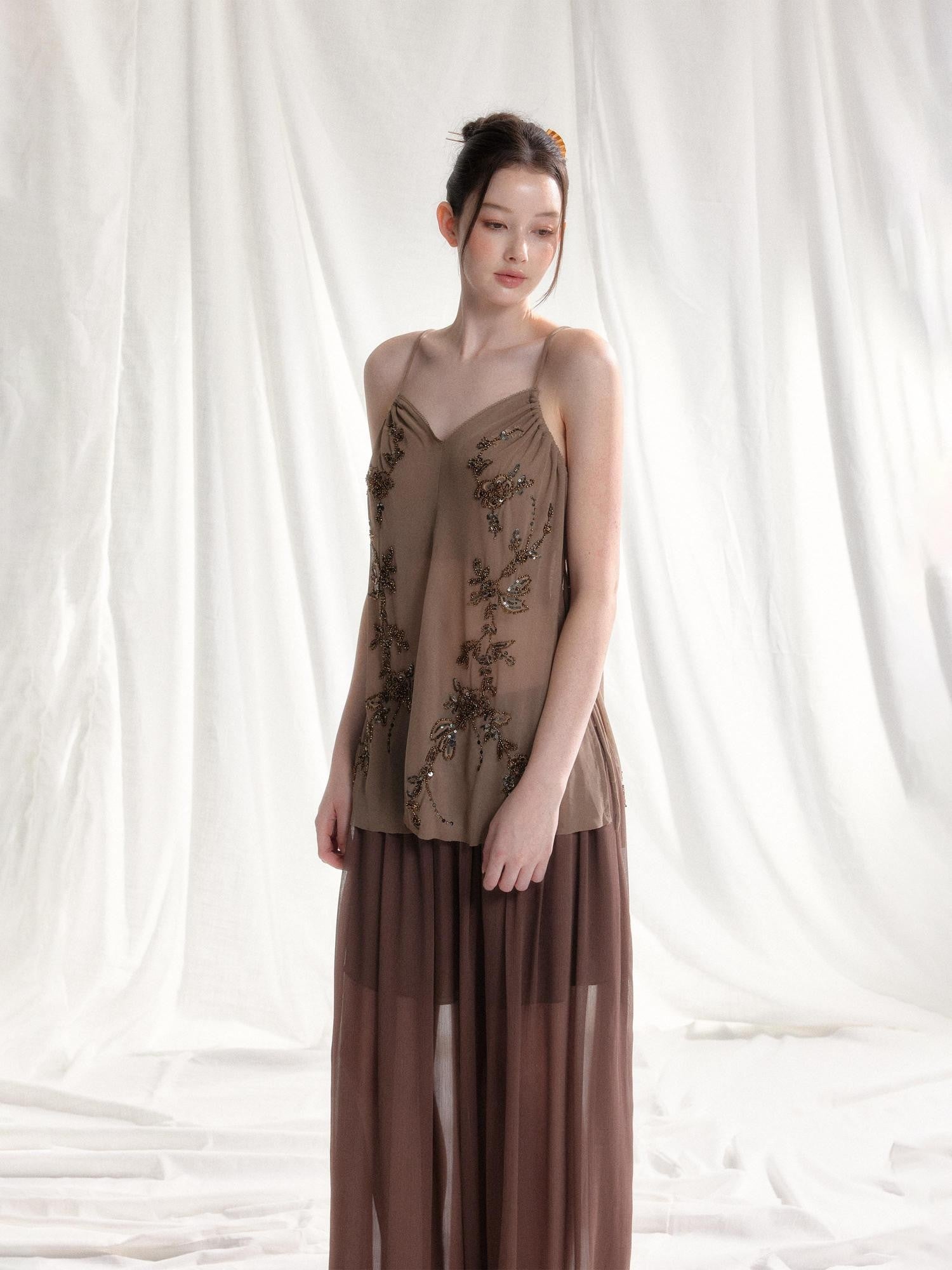 Tut tuto Beaded V-neck Floral Loose Lightweight Women's Polyester Camisoles