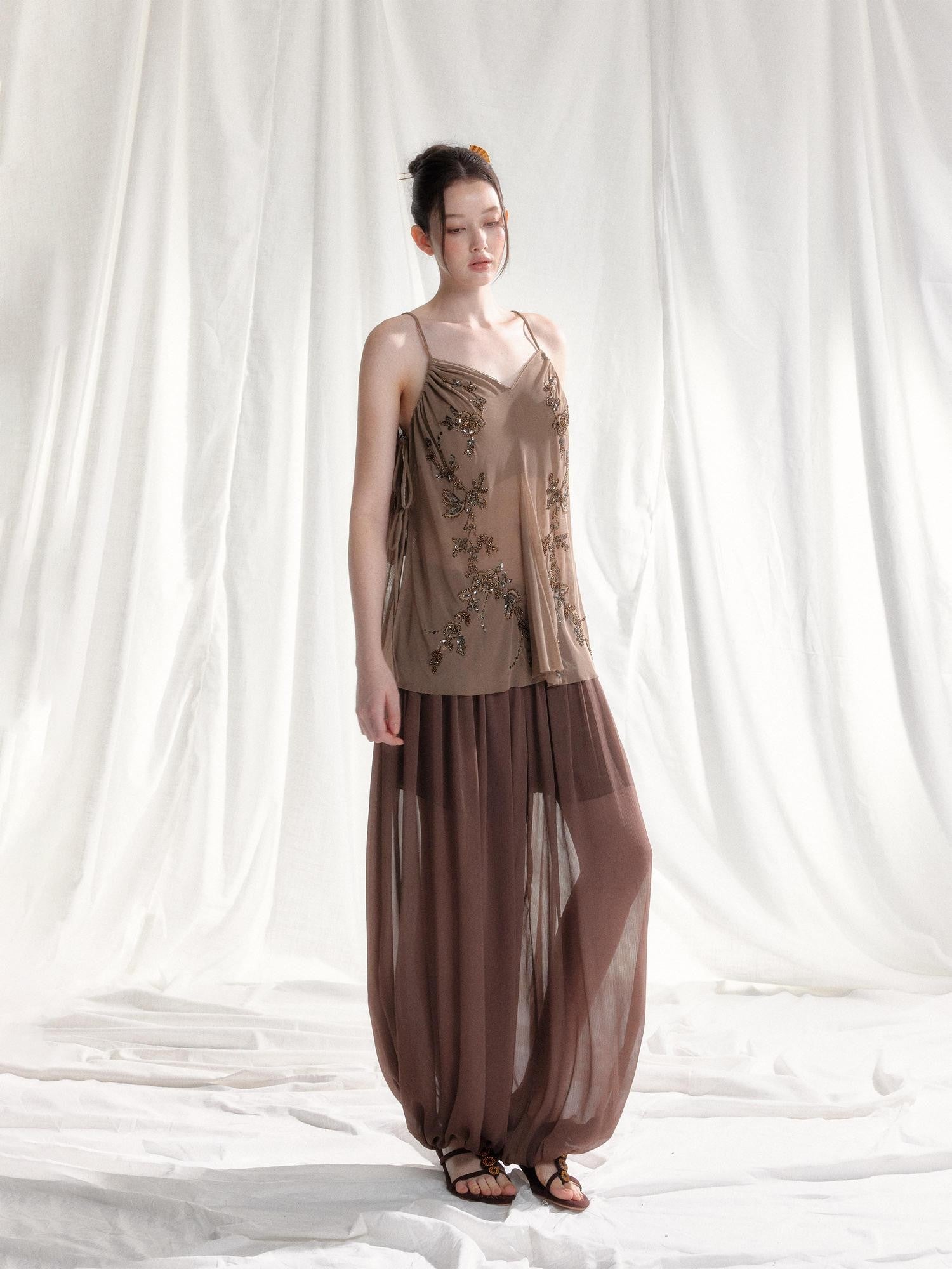 Tut tuto Beaded V-neck Floral Loose Lightweight Women's Polyester Camisoles