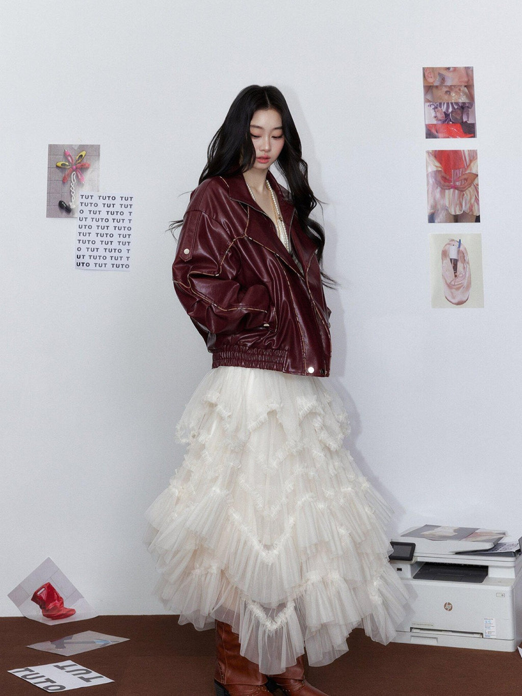 Tut tuto British Oversized Piped Lapel Biker Women's Pu Leather Jackets