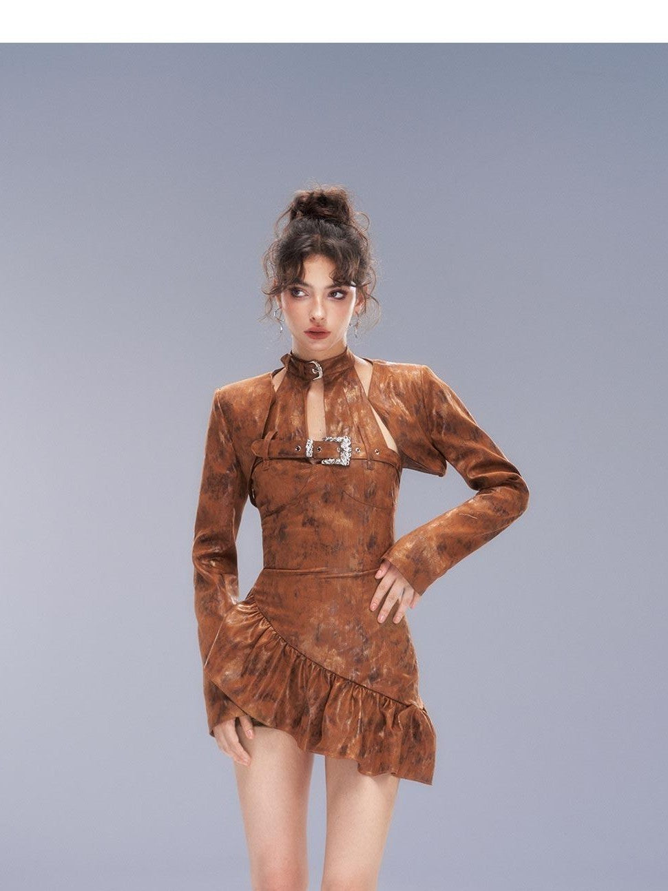Tut tuto Brown Backless Zipper High Waist Slim Women's Halter Mini Dresses