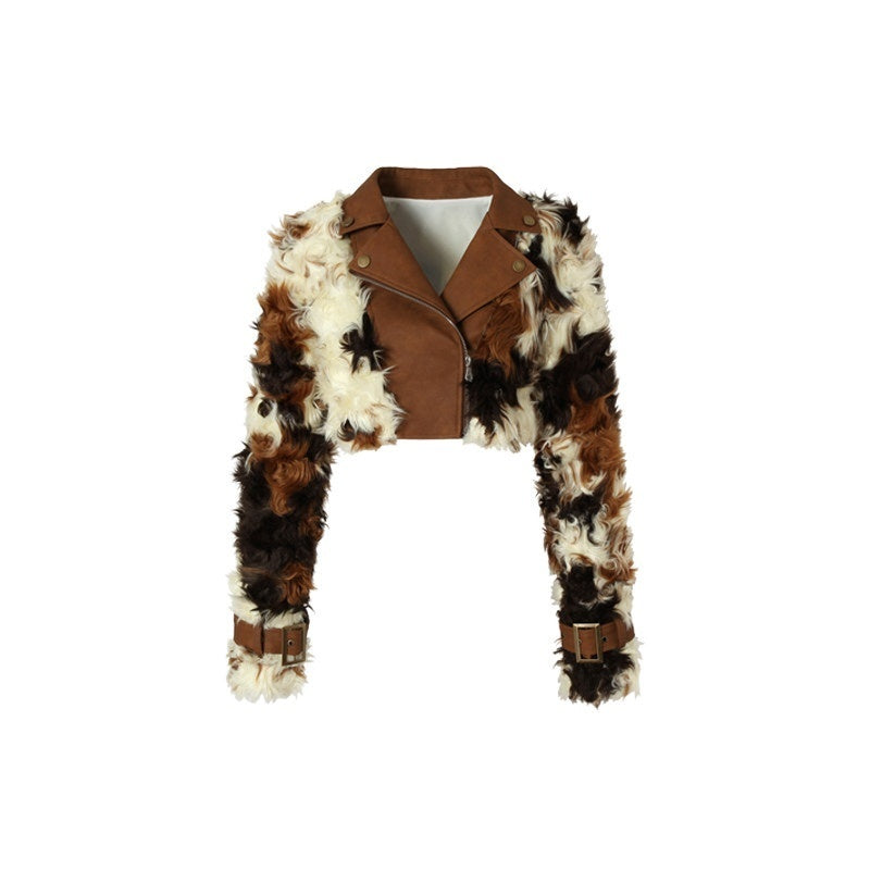 Tut_tuto_Brown_Cow_Print_Plush_Fur_Leather_Trim_Women's_Short_Jacket_Matching_Skirt_Sets_740441581049_MISSTT