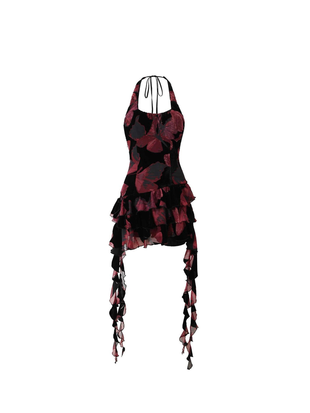 Tut tuto Butterfly Print Cinched Waist Patchwork Women's Polyester Halter Mini Dresses
