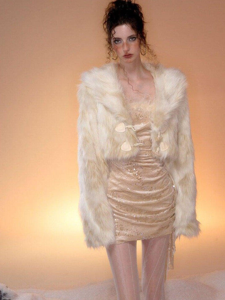 Tut tuto Champagne Rose Sequin Velvet Faux Fur Vintage Women's Matching Skirt Sets