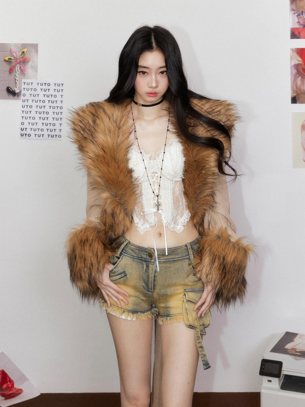 Tut tuto Clean Fit Relaxed Waist Cinched Knit Women's Thick Warm Faux Fur Coats
