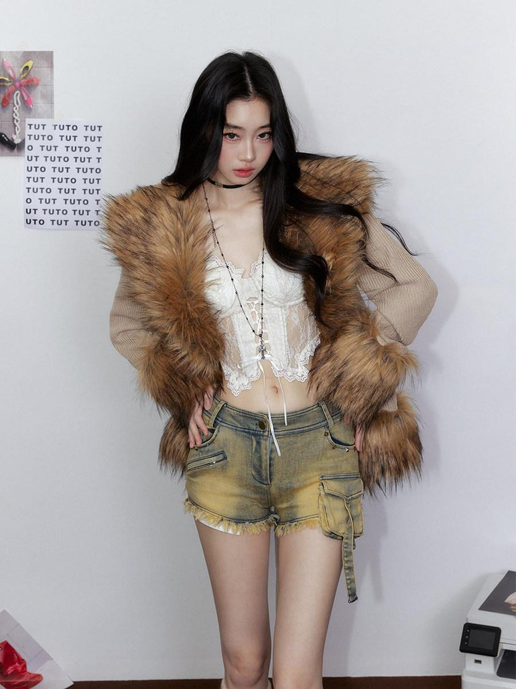 Tut tuto Clean Fit Relaxed Waist Cinched Knit Women's Thick Warm Faux Fur Coats