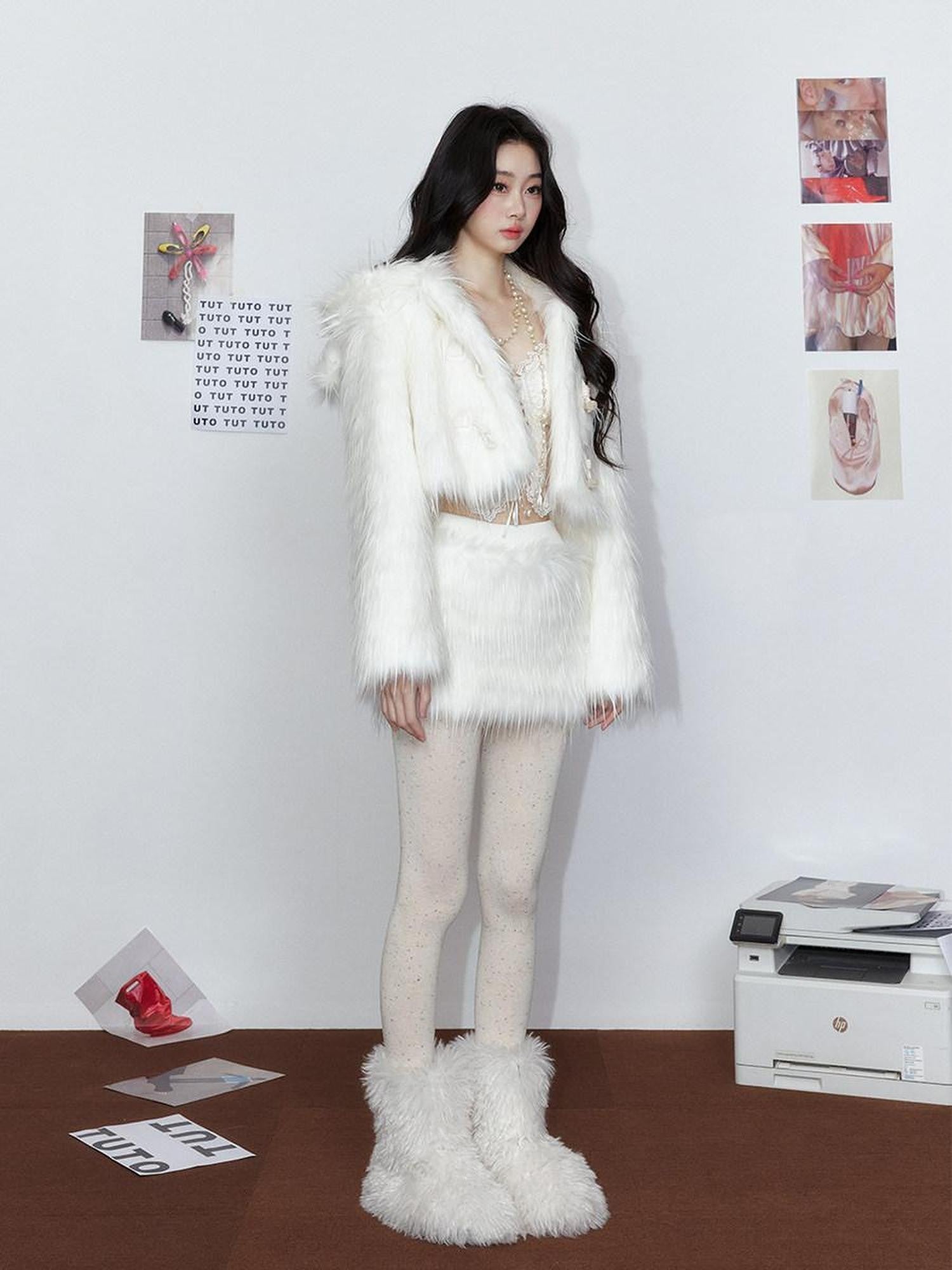 Tut tuto Cloud White Bear Hooded Fluffy Women's Plush Cozy Faux Fur Coats