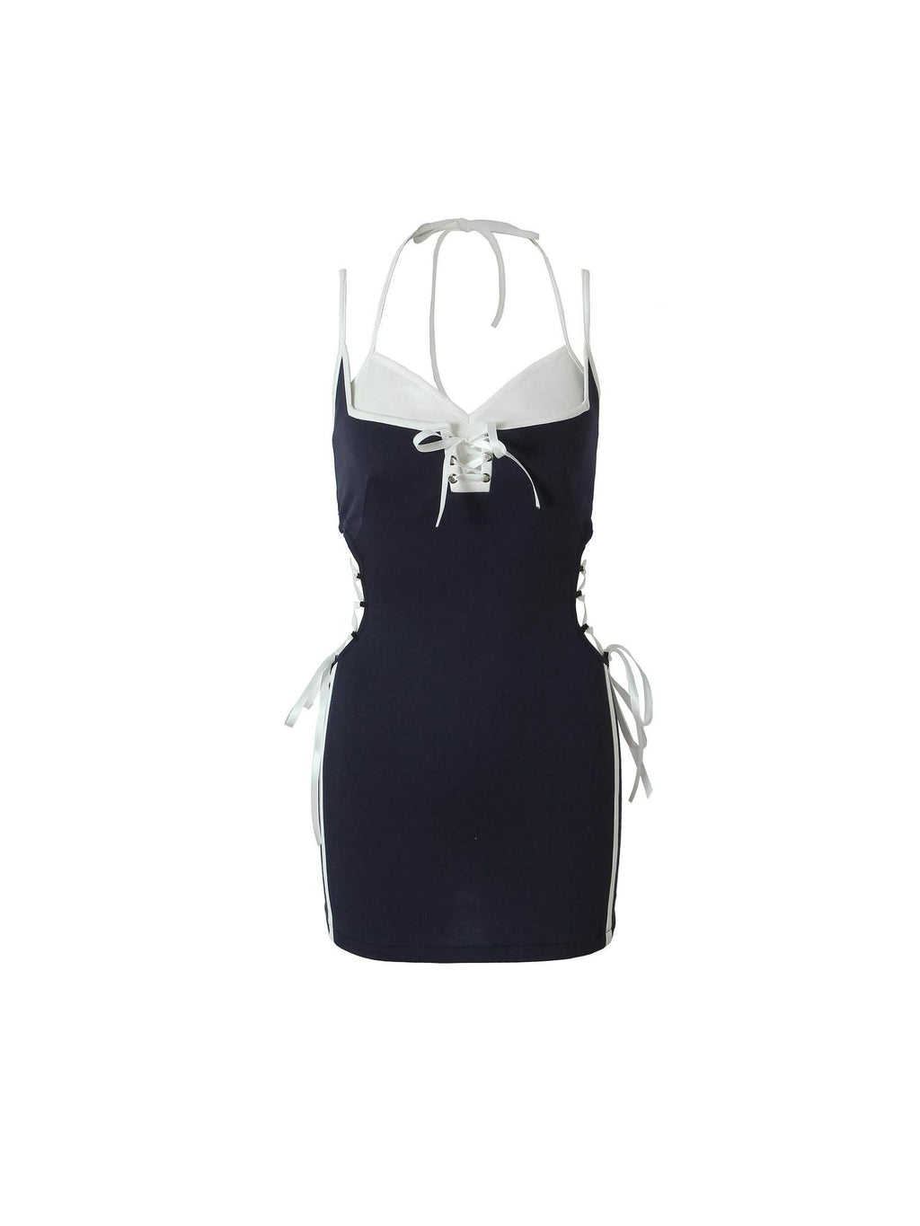 Tut tuto Colorblock Knit Cutout Exposed Waist Slim Women's Cotton Slip Mini Dresses