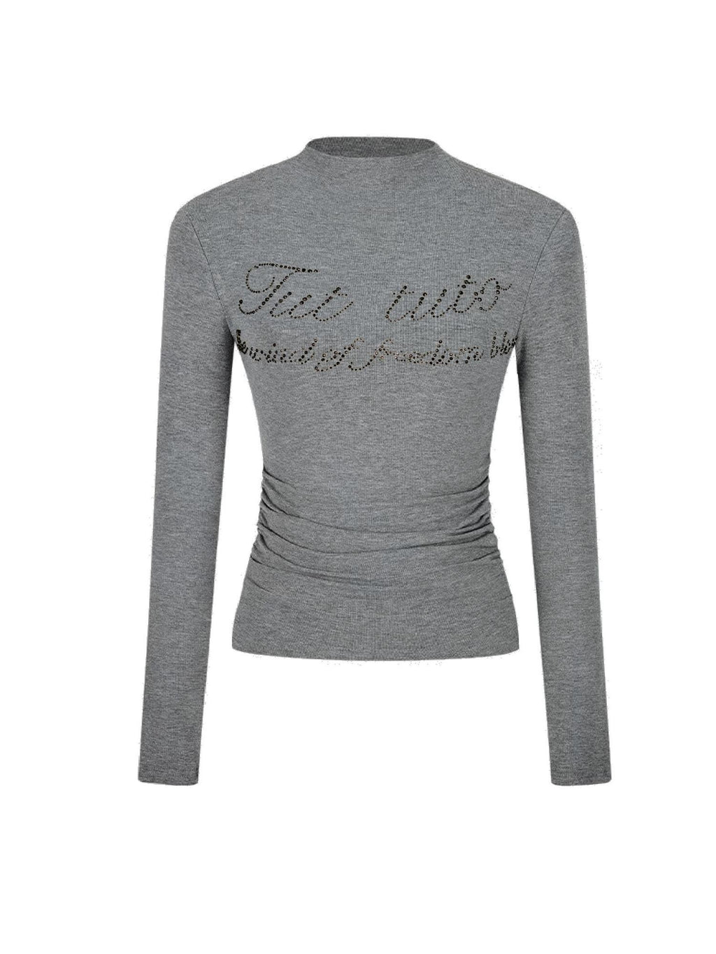 Tut tuto Cropped Letter Print Rhinestone Half Turtleneck Women's Long Sleeve T-shirts