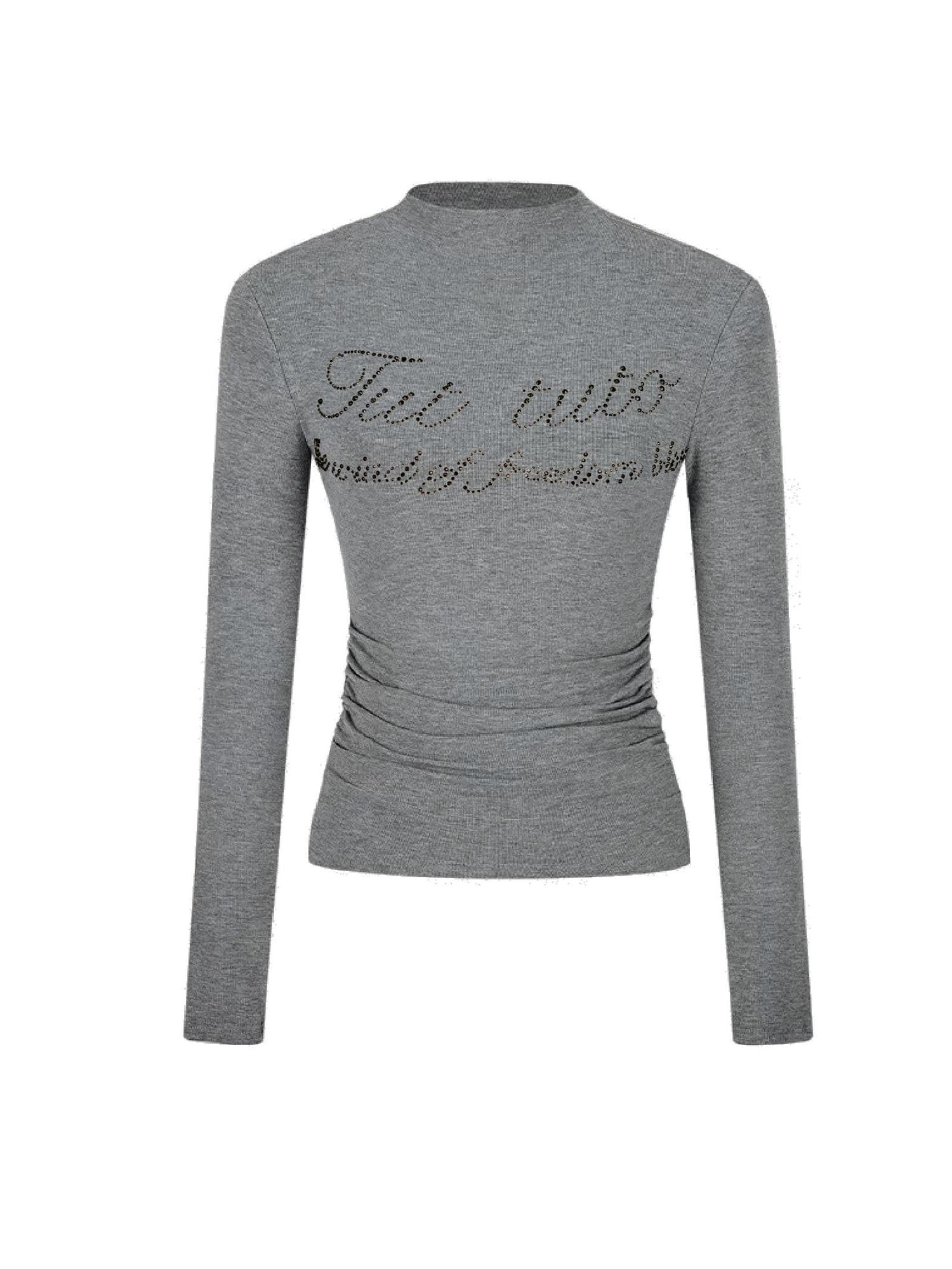 Tut tuto Cropped Letter Print Rhinestone Half Turtleneck Women's Long Sleeve T-shirts