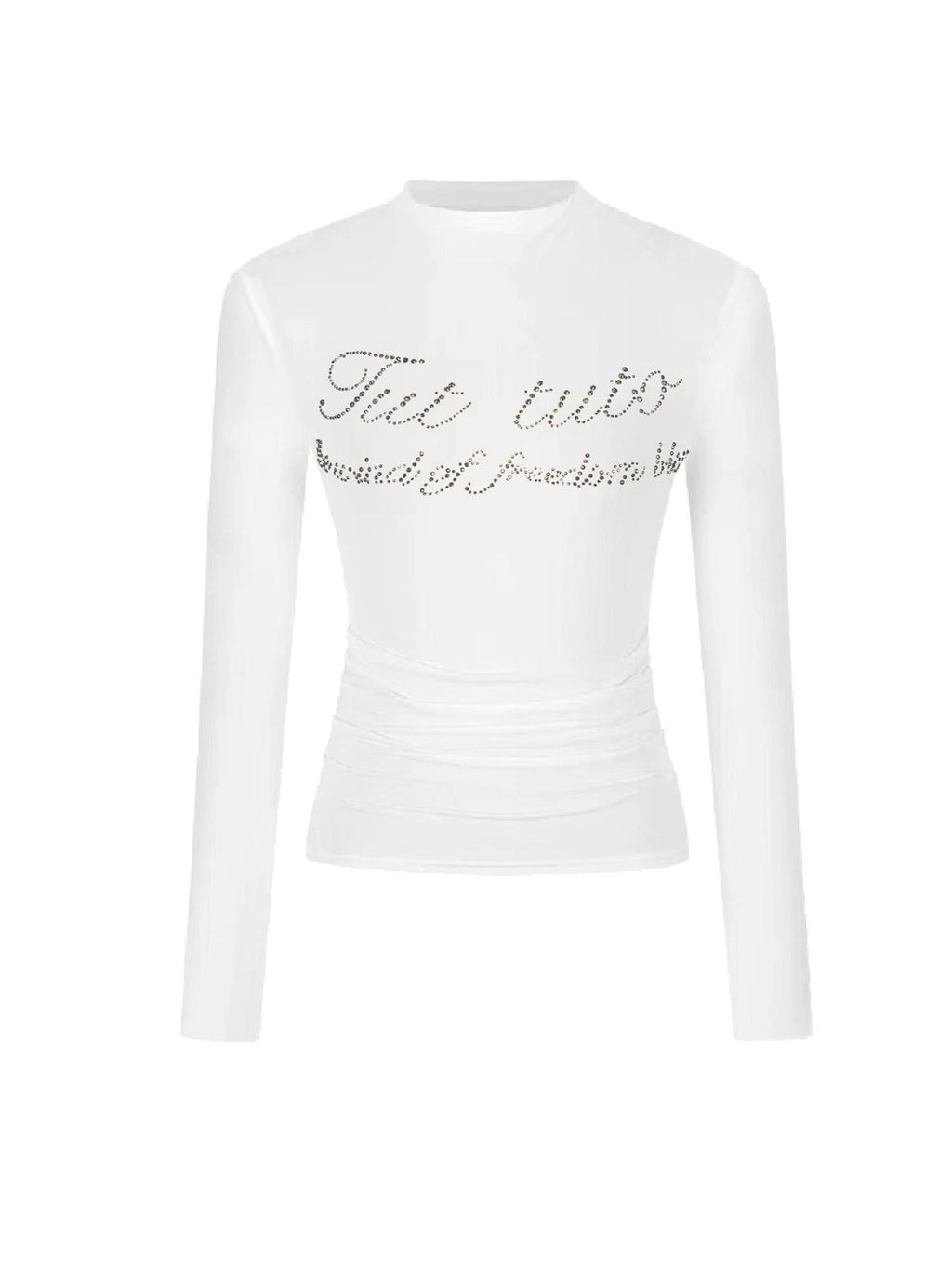 Tut tuto Cropped Letter Print Rhinestone Half Turtleneck Women's Long Sleeve T-shirts