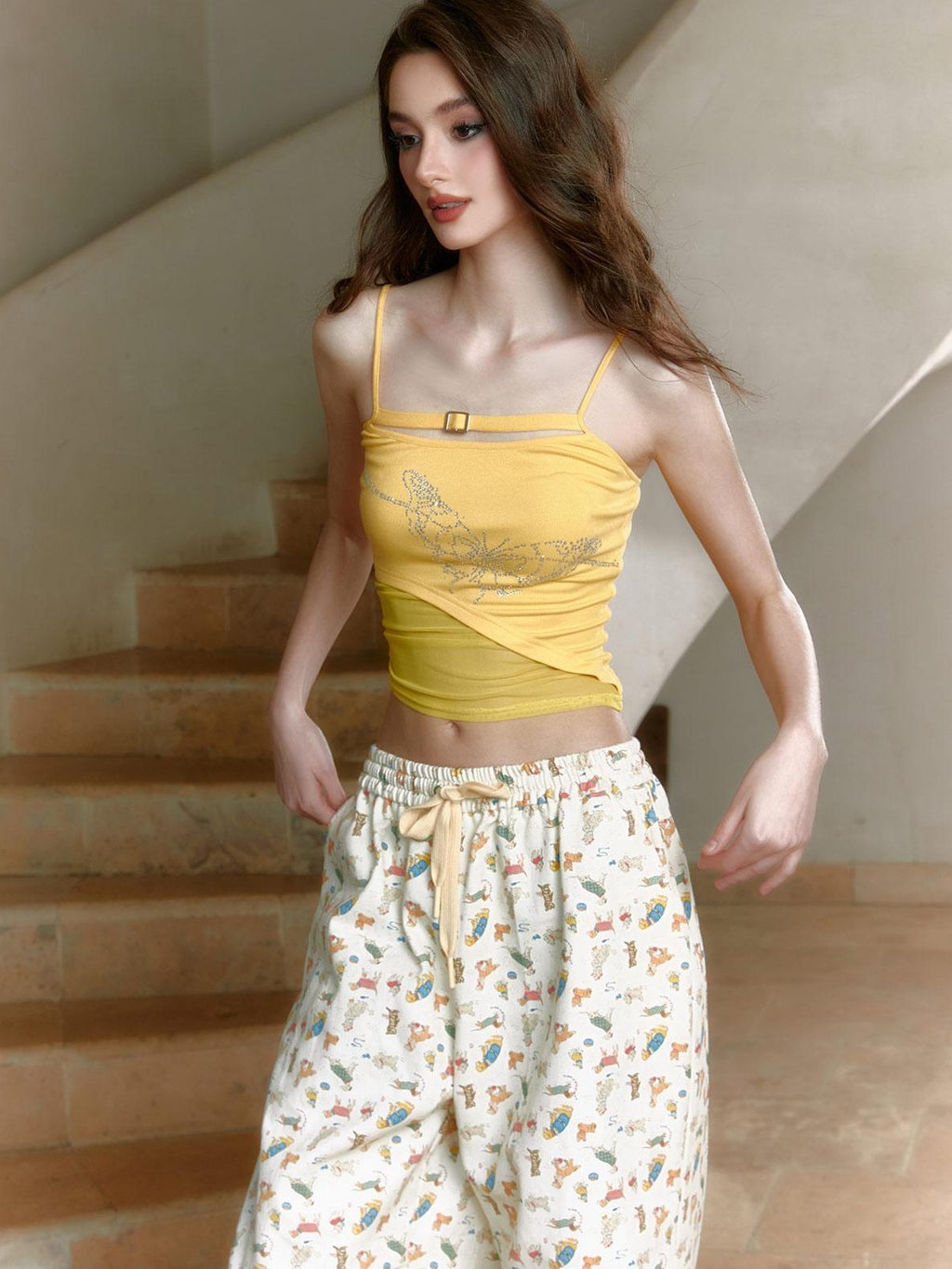 Tut tuto Cute Cartoon Animal Low Waist Simple Retro Women's Cotton Wide-leg Pants