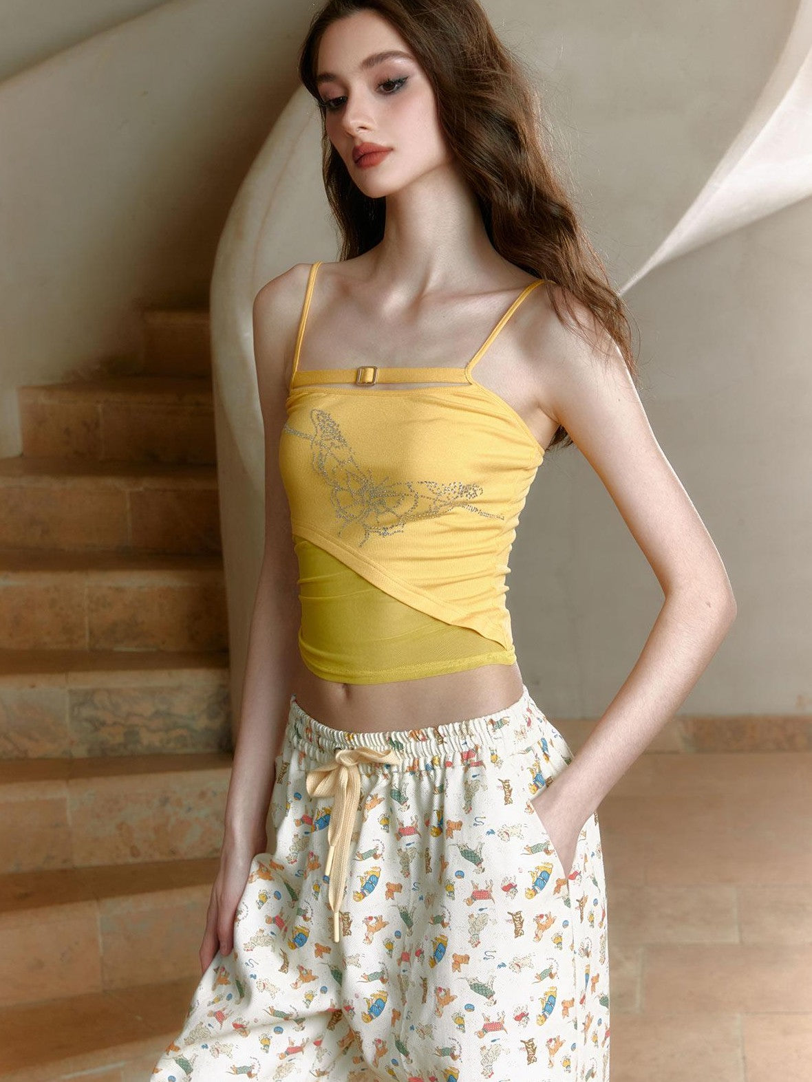 Tut tuto Cute Cartoon Animal Low Waist Simple Retro Women's Cotton Wide-leg Pants