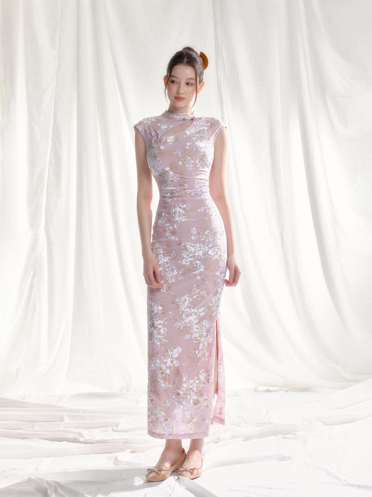 Tut tuto Five Color Jacquard Floral Vintage Women's Stretch Velvet Cheongsam Dresses