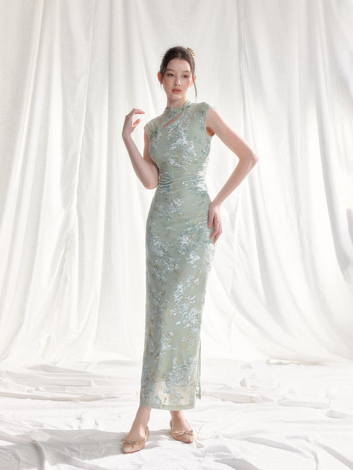 Tut tuto Five Color Jacquard Floral Vintage Women's Stretch Velvet Cheongsam Dresses