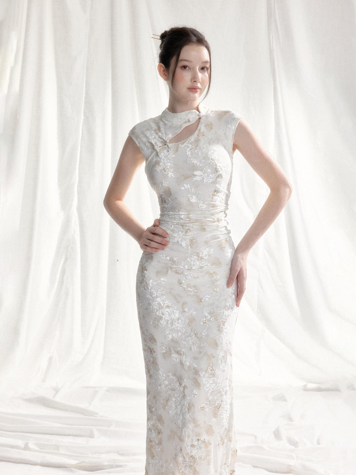Tut tuto Five Color Jacquard Floral Vintage Women's Stretch Velvet Cheongsam Dresses