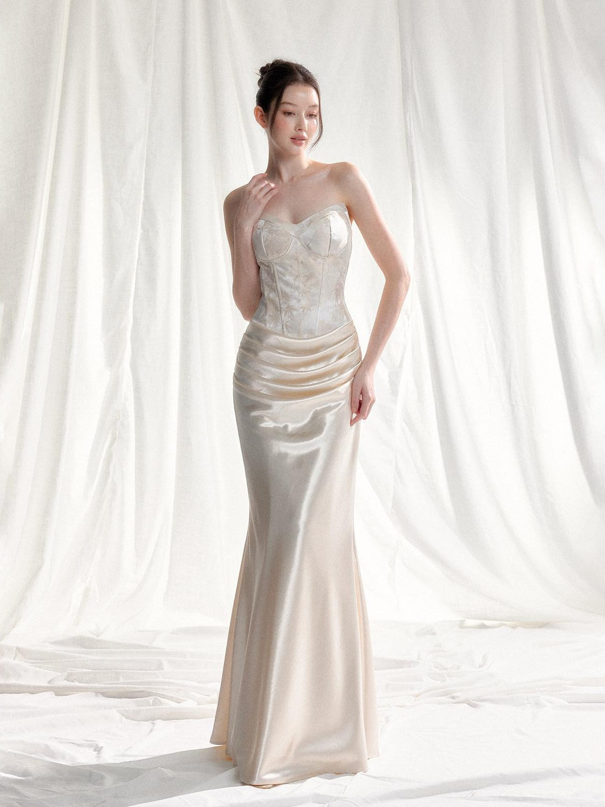 Tut tuto Jacquard Strapless Mermaid Women's Silk Bodycon Maxi Dresses