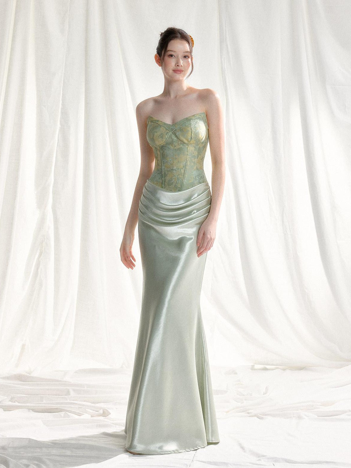 Tut tuto Jacquard Strapless Mermaid Women's Silk Bodycon Maxi Dresses