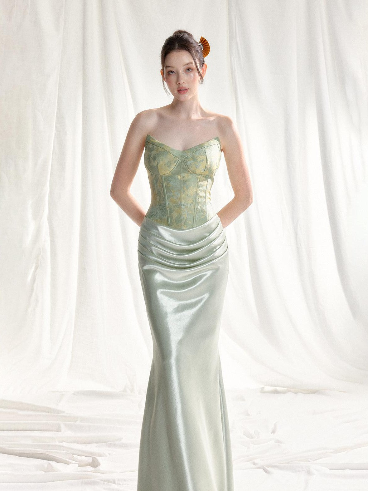 Tut tuto Jacquard Strapless Mermaid Women's Silk Bodycon Maxi Dresses
