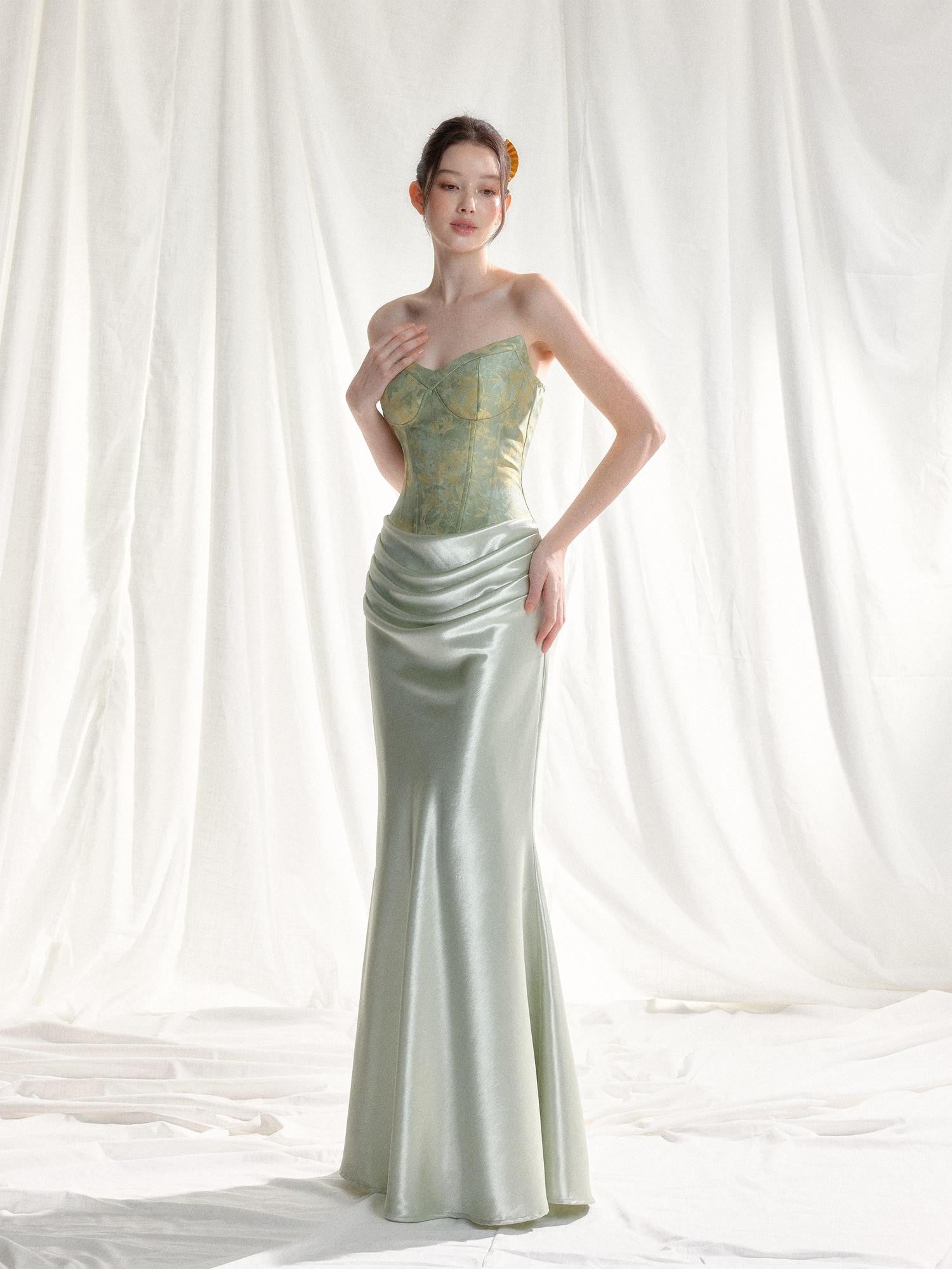 Tut tuto Jacquard Strapless Mermaid Women's Silk Bodycon Maxi Dresses
