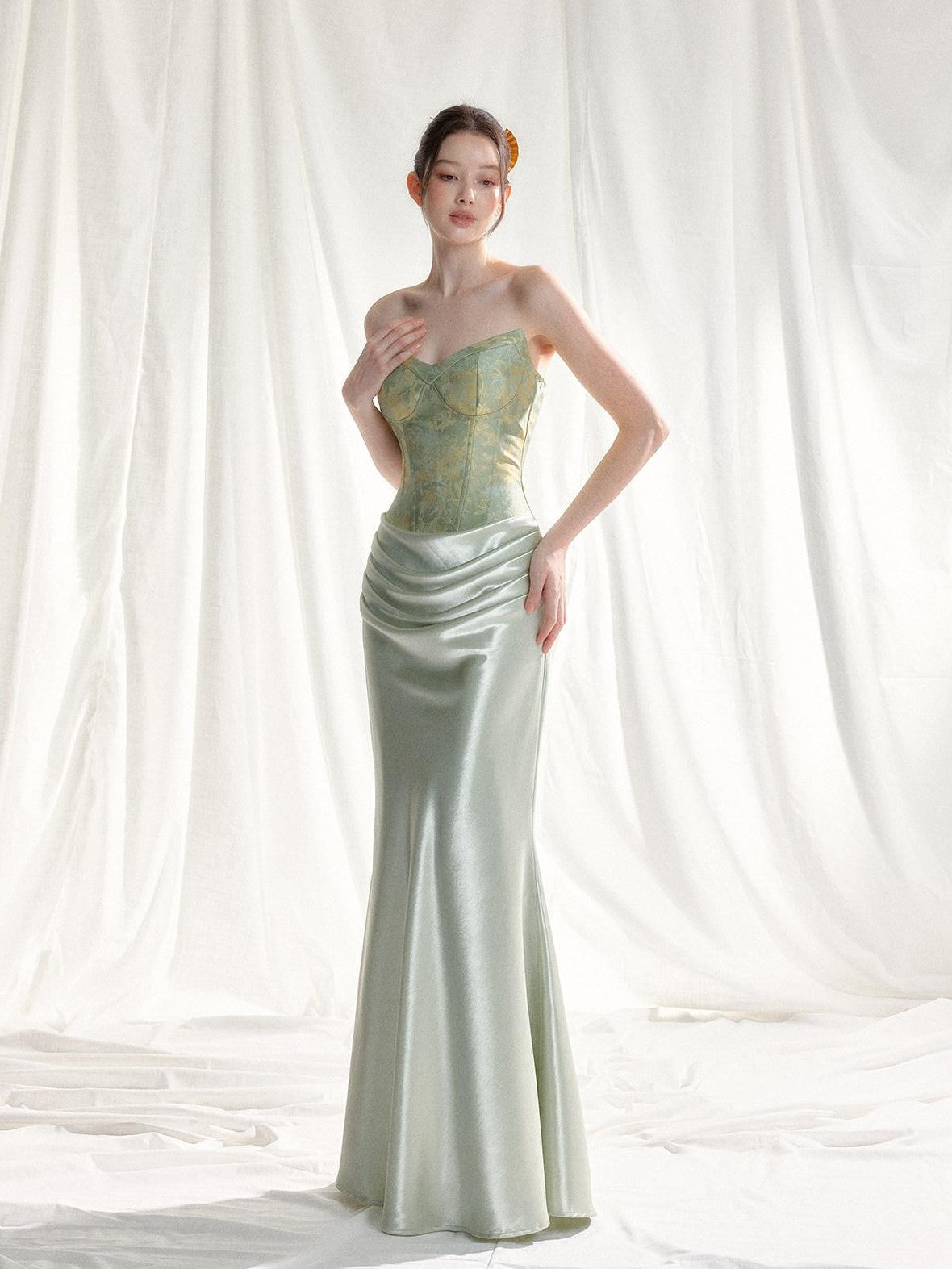 Tut tuto Jacquard Strapless Mermaid Women's Silk Bodycon Maxi Dresses
