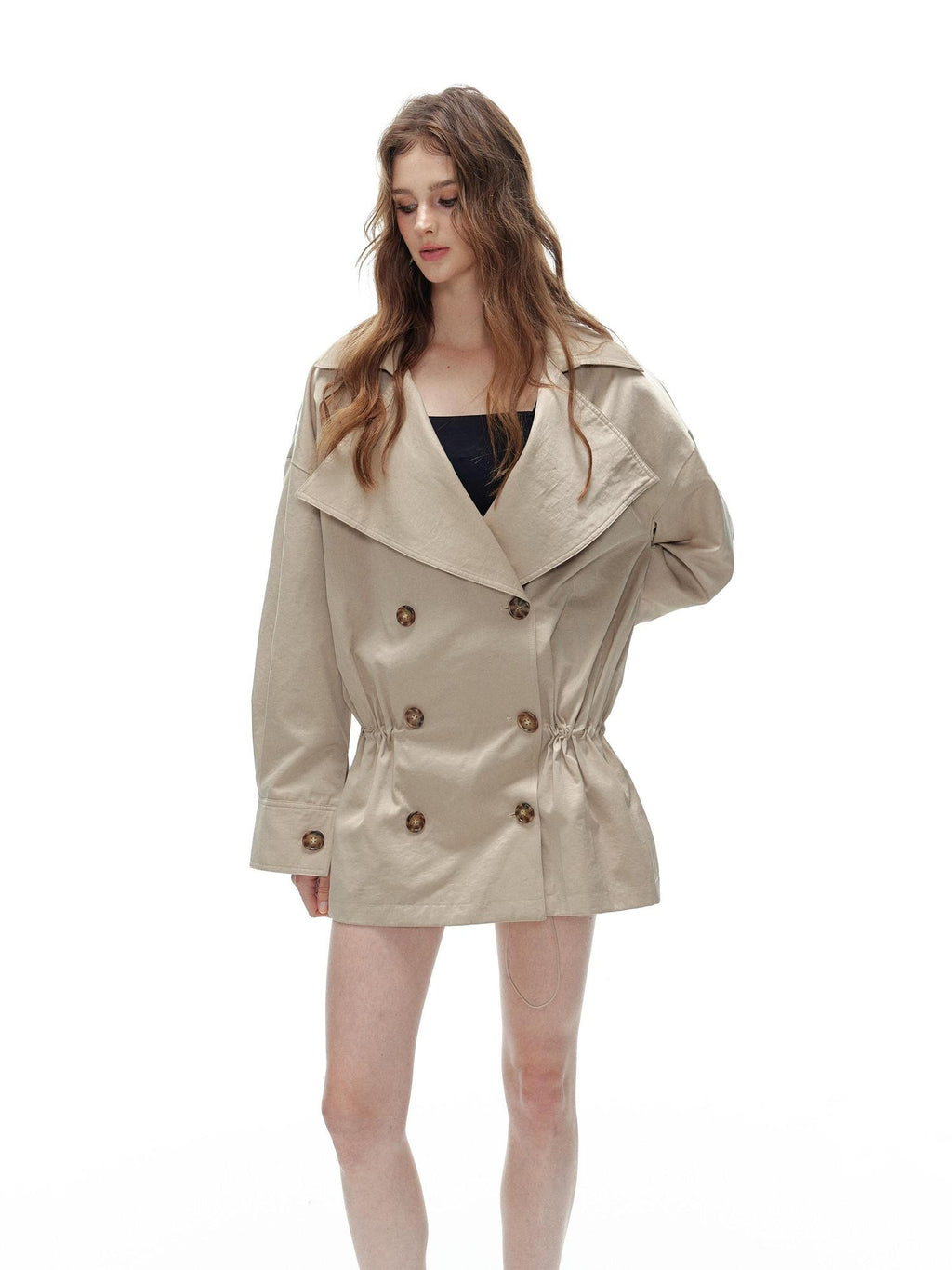 Tut tuto Khaki Double Breasted Short Leopard Waist Belt Women's Trench Coats