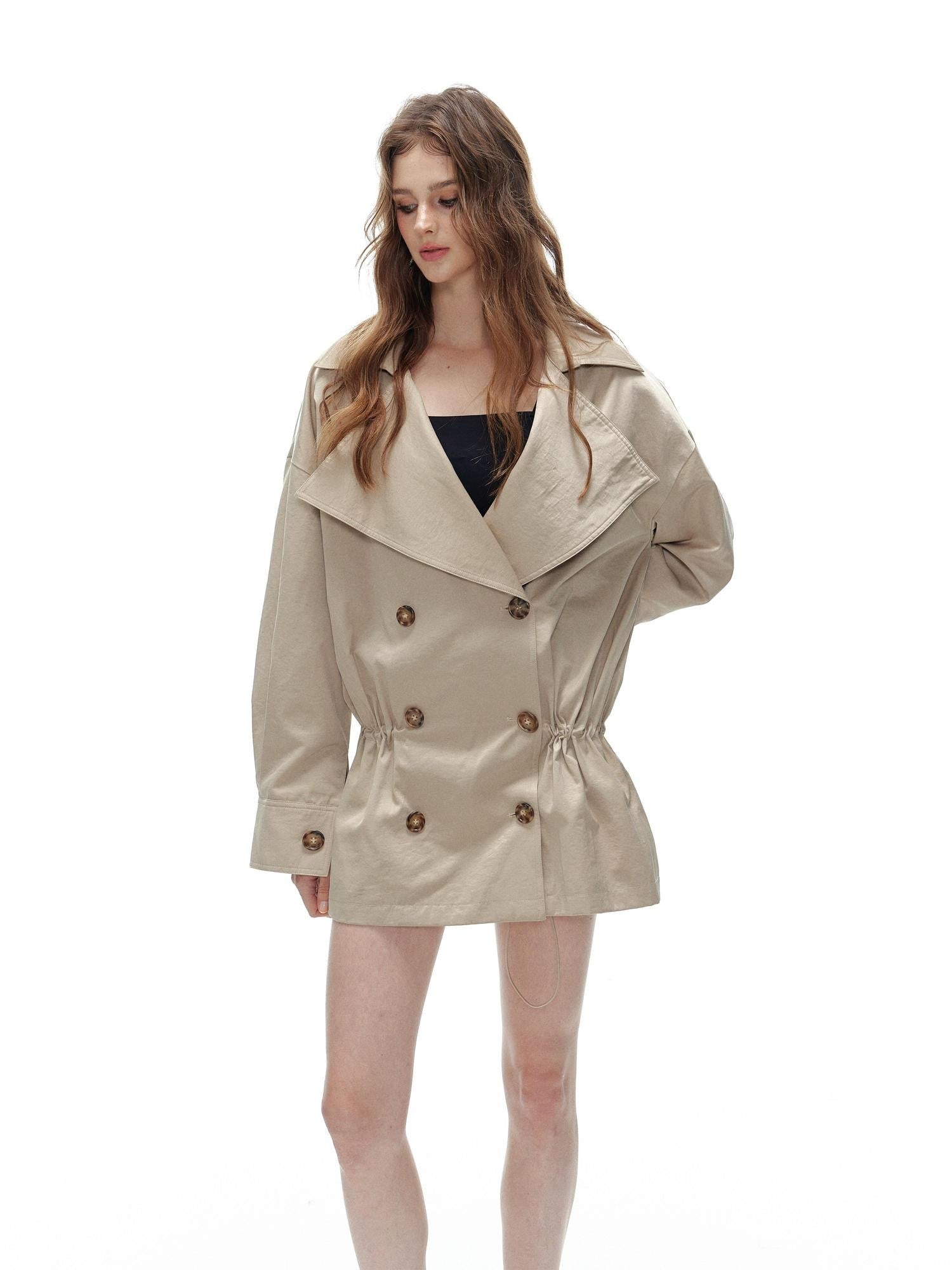 Tut tuto Khaki Double Breasted Short Leopard Waist Belt Women's Trench Coats
