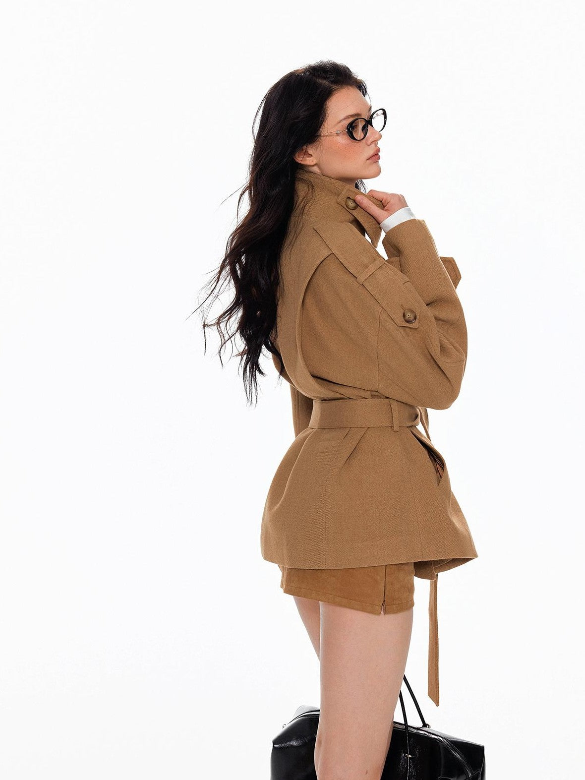 Tut tuto Lace Up Double Breasted Hooded Women's Wool Blend Wool Coats