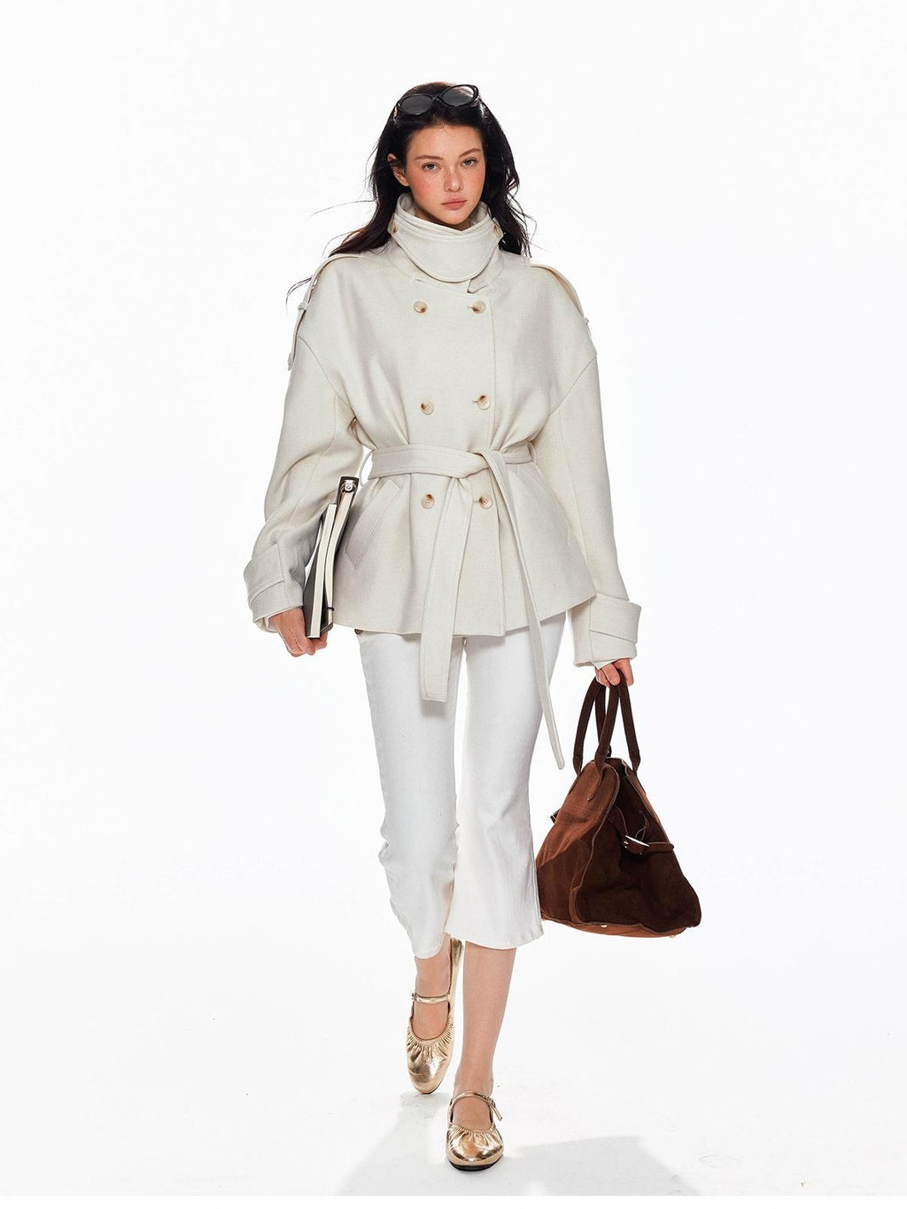 Tut tuto Lace Up Double Breasted Hooded Women's Wool Blend Wool Coats