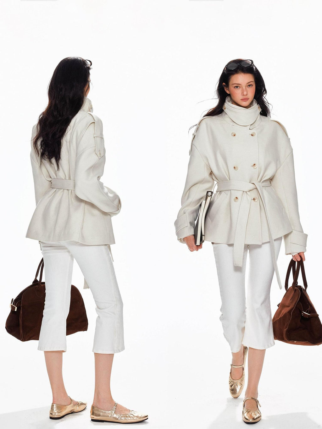 Tut tuto Lace Up Double Breasted Hooded Women's Wool Blend Wool Coats