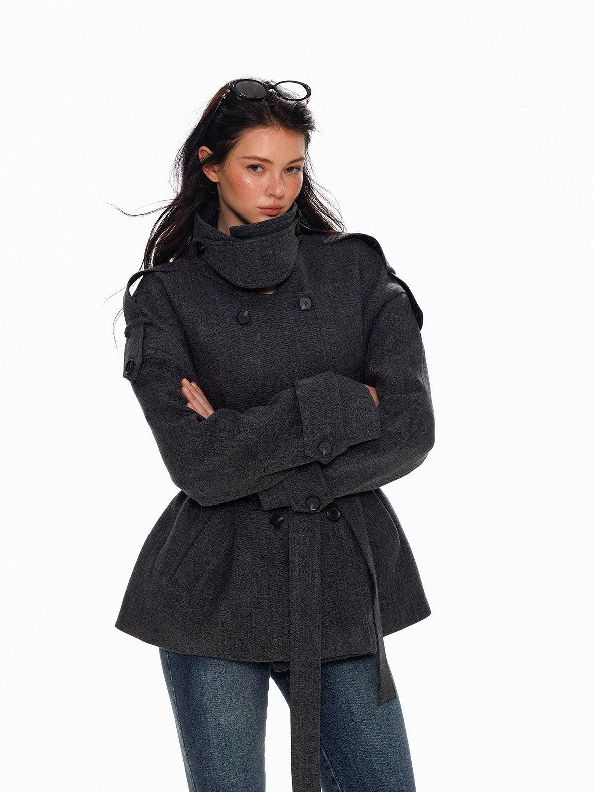 Tut tuto Lace Up Double Breasted Hooded Women's Wool Blend Wool Coats