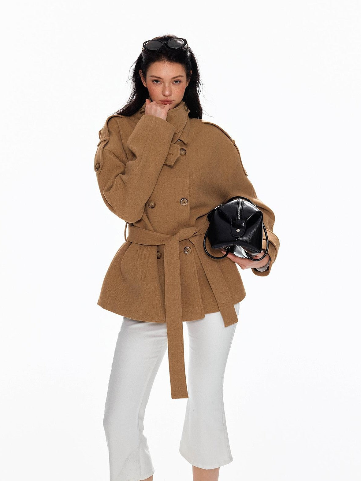 Tut tuto Lace Up Double Breasted Hooded Women's Wool Blend Wool Coats