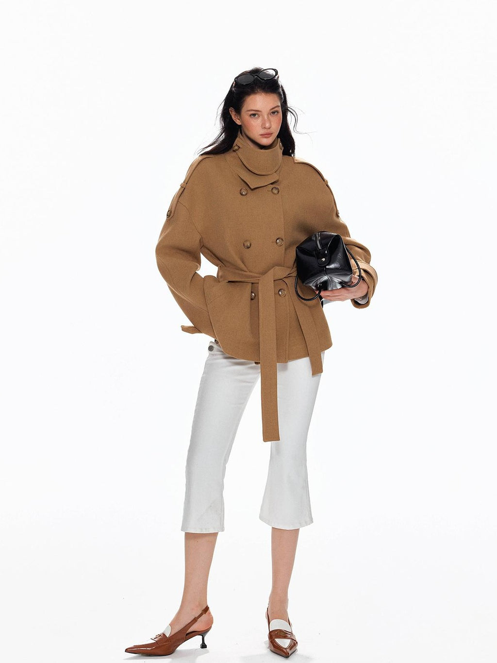 Tut tuto Lace Up Double Breasted Hooded Women's Wool Blend Wool Coats