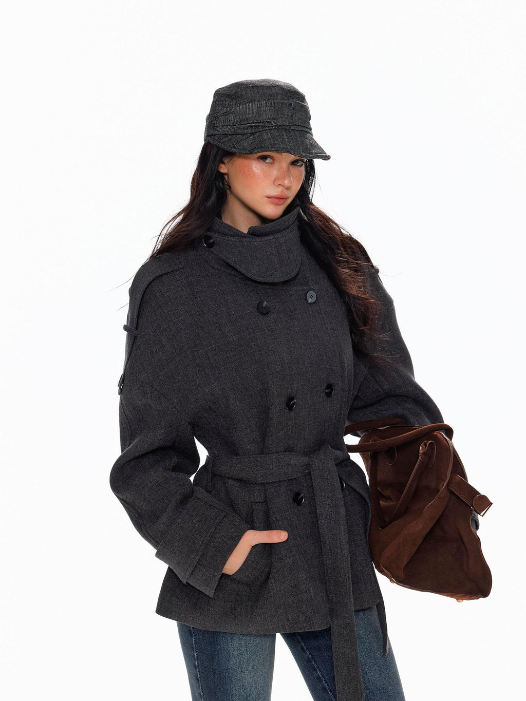 Tut tuto Lace Up Double Breasted Hooded Women's Wool Blend Wool Coats