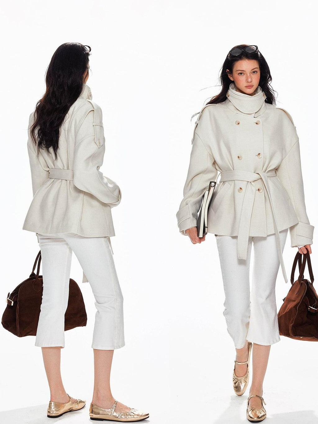 Tut tuto Lace Up Double Breasted Hooded Women's Wool Blend Wool Coats