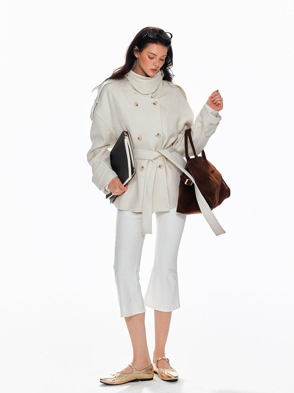 Tut tuto Lace Up Double Breasted Hooded Women's Wool Blend Wool Coats