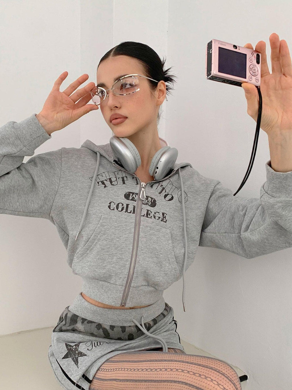 Tut tuto Leopard Print Lettering Hooded Sweatshirt Women's Cotton Matching Skirt Sets