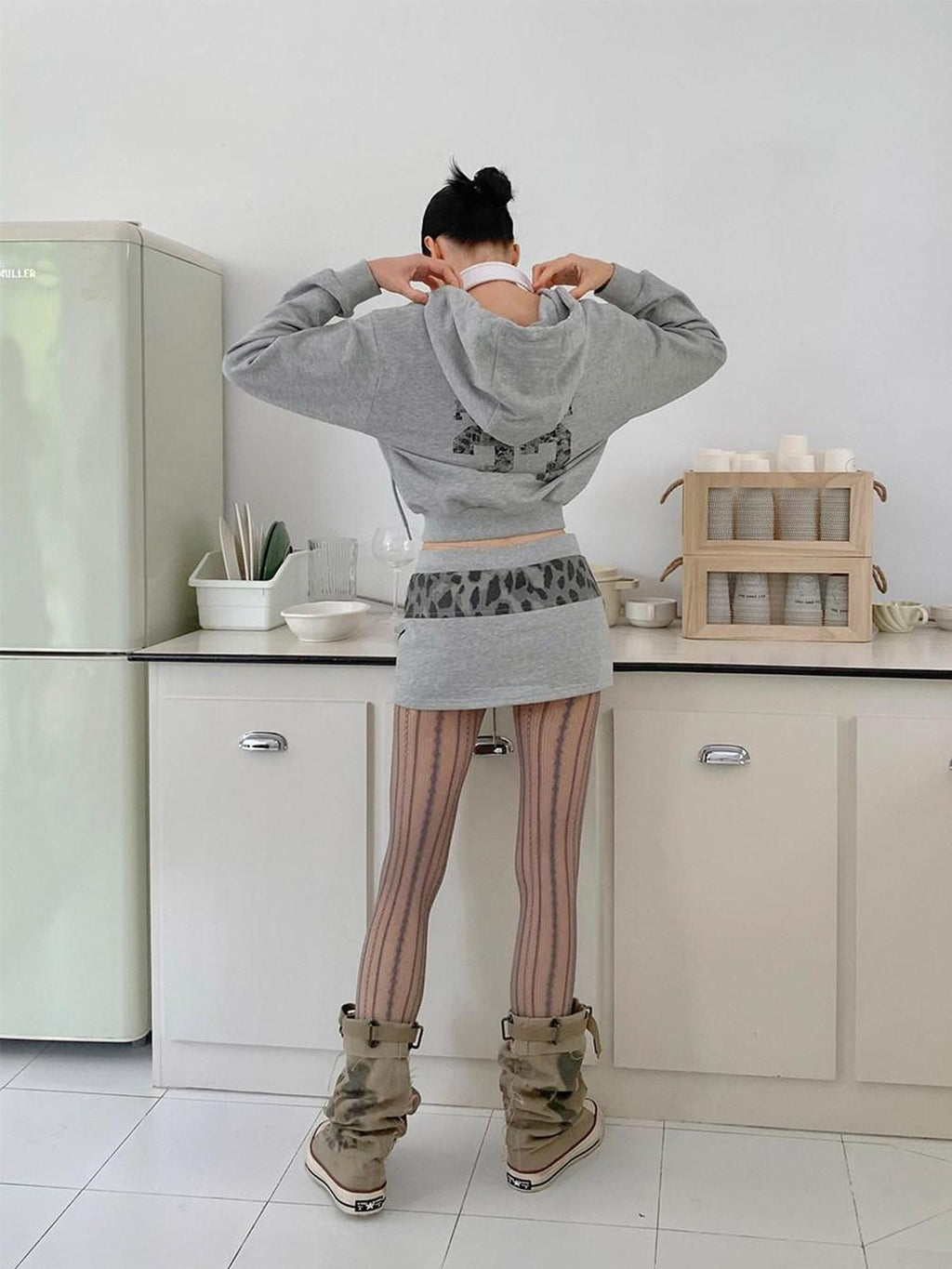 Tut tuto Leopard Print Lettering Hooded Sweatshirt Women's Cotton Matching Skirt Sets